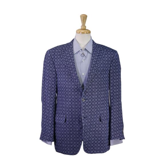 Hickey Freeman Blue Floral Print 100% Linen Sportcoat Blazer Neville Current 42R